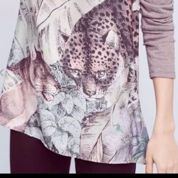 Anthropologie Akemi + Kin Fauna Henley Gray Jungle Cat Theme - Picture 3 of 9